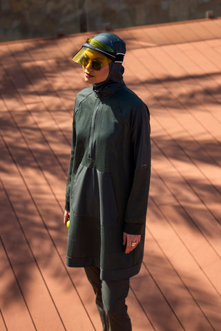 Khaki Full Coverage Tulle Detail Modest Swimwear Burkini Set M2534-3