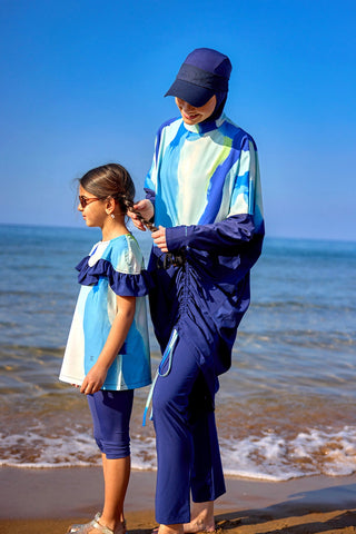 Marina UPF50+ Girls Modest Swimwear for Girls - Blue/Navy Blue