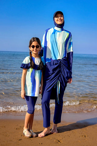 Marina UPF50+ Girls Modest Swimwear for Girls - Blue/Navy Blue