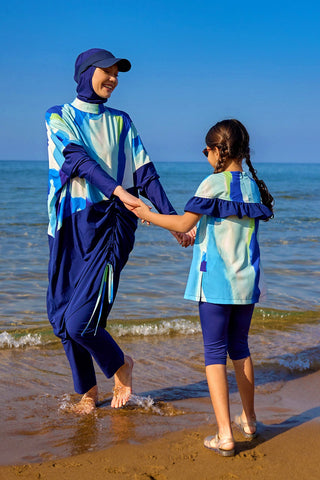 Marina UPF50+ Girls Modest Swimwear for Girls - Blue/Navy Blue