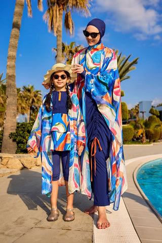 Marina UPF50+ Protected Girls Modest Swimsuit – Blue Abstract