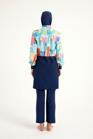 Navy Blue Full Coverage Islamic Swimwear Burkini Set M2511