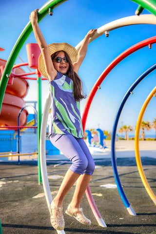 Marina UPF50+ Girls Modest Swimwear - Green/Navy Blue