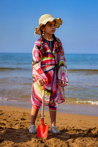 Marina Kids Beach Cover Up Lightweight Kimono - Colorful