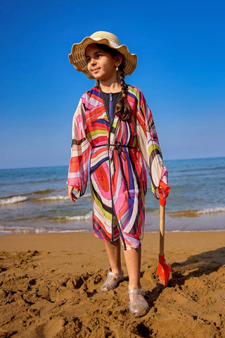 Marina Kids Beach Cover Up Lightweight Kimono - Colorful