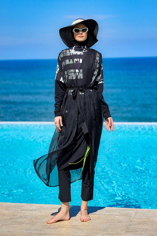 Marina Black Sleeveless Silky Kimono