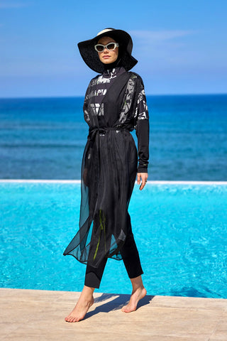 Marina Black Sleeveless Silky Kimono
