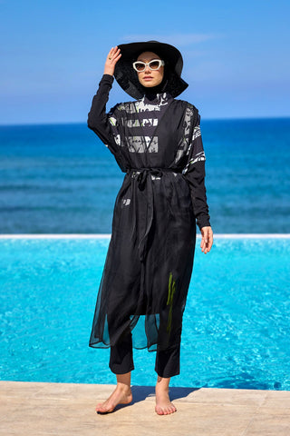 Marina Black Sleeveless Silky Kimono