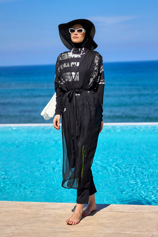 Marina Black Sleeveless Silky Kimono