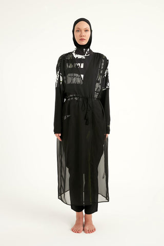 Marina Black Sleeveless Silky Kimono