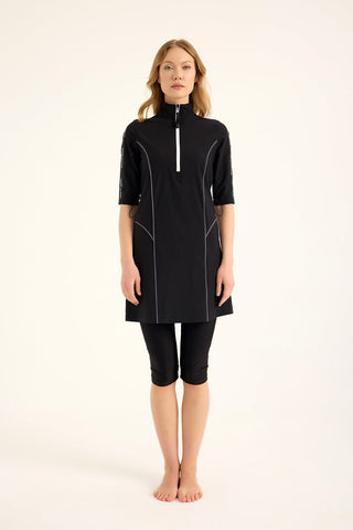 Marina Black Modest Half-Coverage Swimsuit