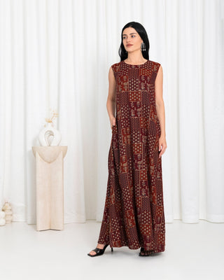 Maroon Floral Check Dress