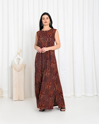 Maroon Floral Check Dress