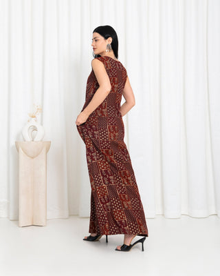 Maroon Floral Check Dress