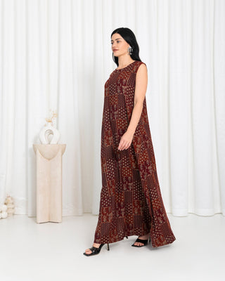 Maroon Floral Check Dress