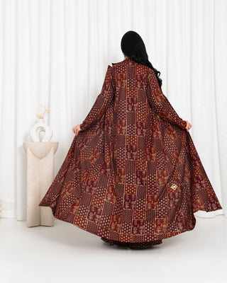 Maroon Floral Check Jacket Abaya