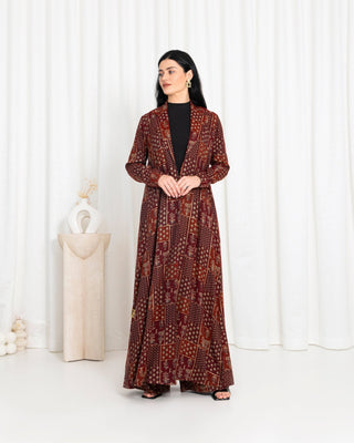 Maroon Floral Check Jacket Abaya