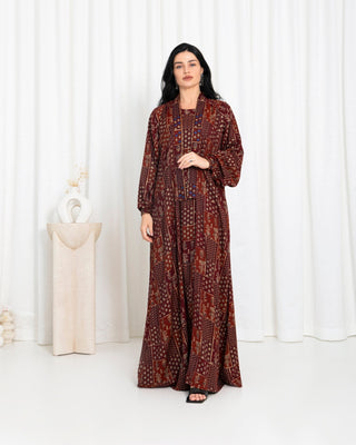Maroon Floral Check Kimono Abaya