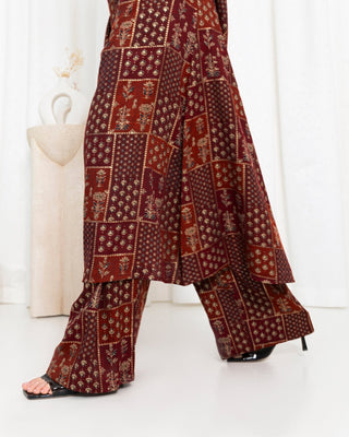 Maroon Floral Check Kimono Dress