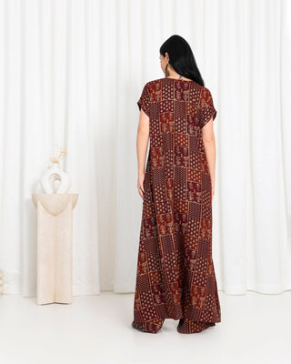 Maroon Floral Check Kimono Dress