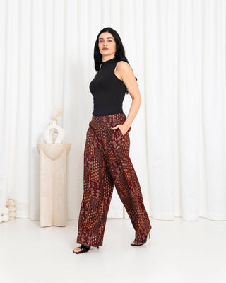 Maroon Floral Check Pants
