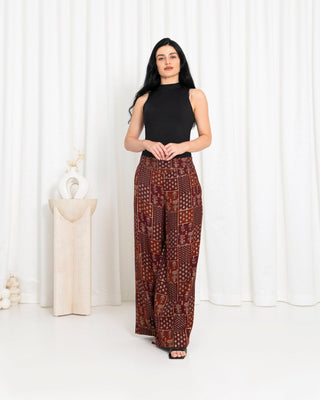 Maroon Floral Check Pants