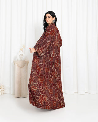 Maroon Stripe Kimono Abaya