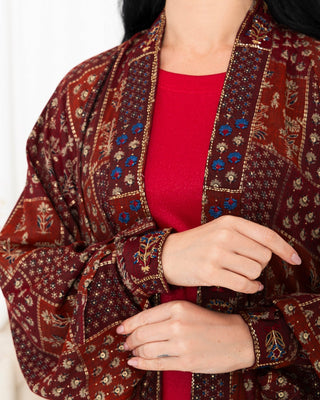 Maroon Stripe Kimono Abaya