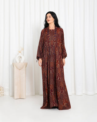 Maroon Stripe Kimono Abaya