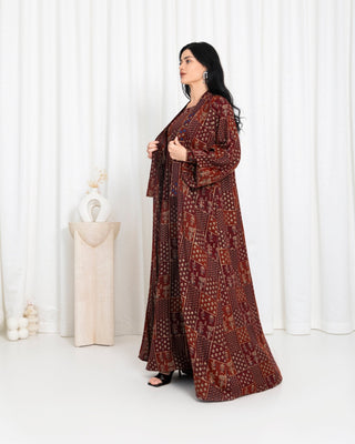 Maroon Stripe Kimono Abaya
