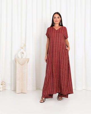 Maroon Stripe Kimono Dress