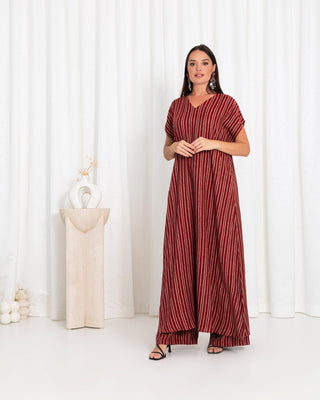 Maroon Stripe Kimono Dress