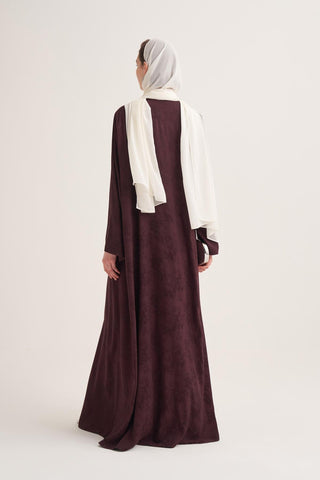 Mila Linen Abaya & Scarf –  Burgundy