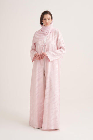 Mila Linen Abaya & Scarf – Pink