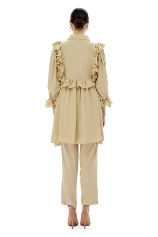 Mila Ruffled Blouse & Relaxed Trousers Set – Beige