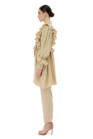 Mila Ruffled Blouse & Relaxed Trousers Set – Beige