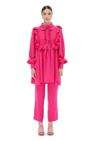 Mila Ruffled Blouse & Relaxed Trousers Set – Fuchsia