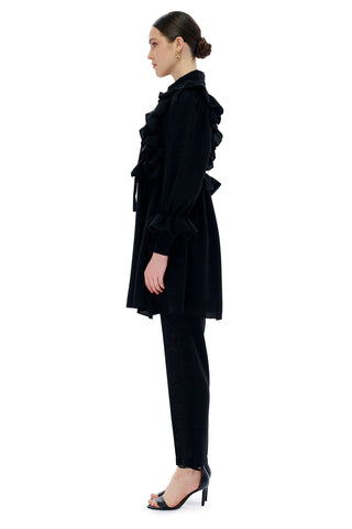 Mila Ruffled Blouse & Relaxed Trousers Set – Black