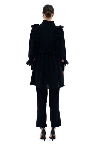 Mila Ruffled Blouse & Relaxed Trousers Set – Black