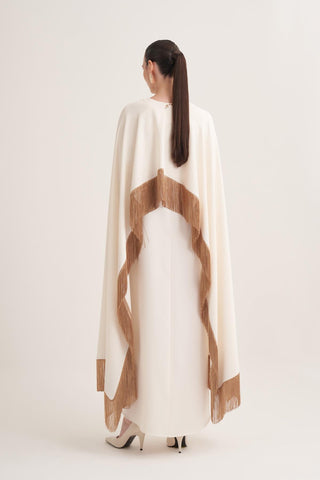 Milena Fringed Cape Maxi Dress – Cream
