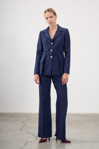 Minerva Double-Lapel Tailored Blazer – Blue