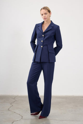 Minerva Tailored Flared Trousers – Blue