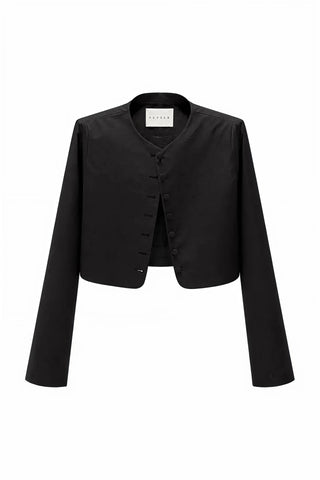 Structured Buttoned Taffeta Jacket – Black