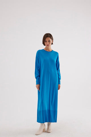 Nalia Mercerized Knit Dress – Blue