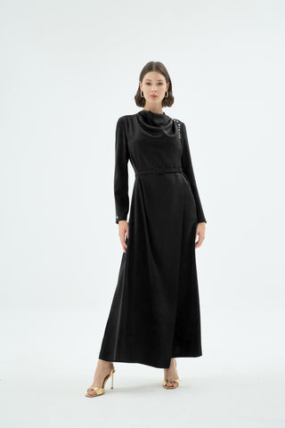 Natali Draped Dress – Black