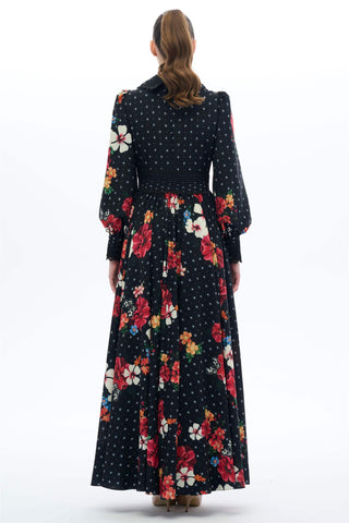 Vintage-Inspired Floral Maxi Dress - Black