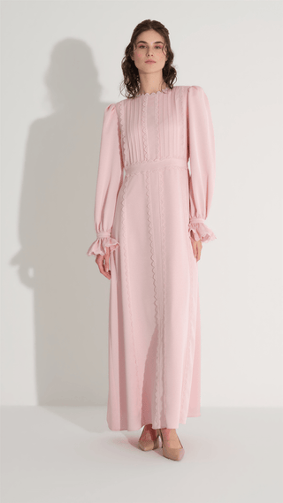 Pleated Lace Detail Dress – Soft Pink
