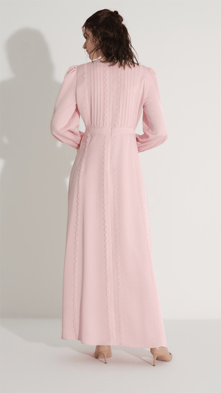 Pleated Lace Detail Dress – Soft Pink