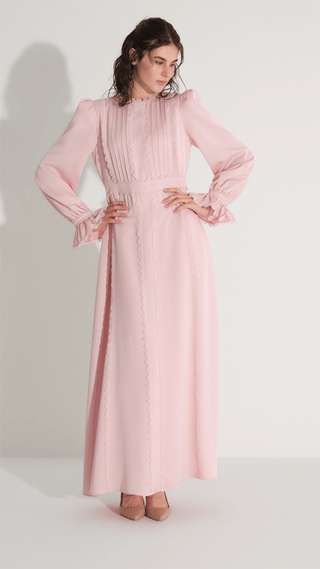 Pleated Lace Detail Dress – Soft Pink