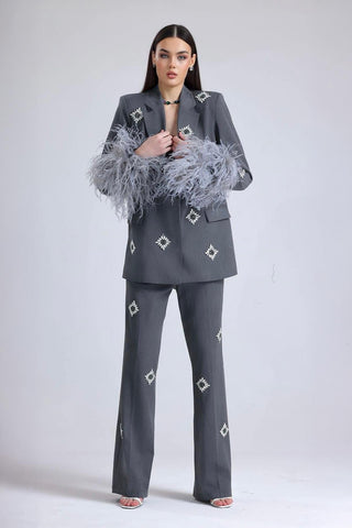 Neveus Embellished Feather-Trim Set – Gray
